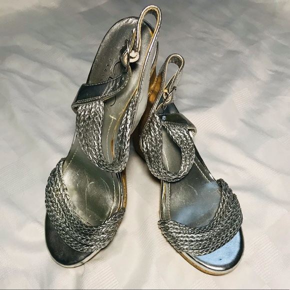 BCBG Paris Silver Strappy Wedges - Picture 5 of 5